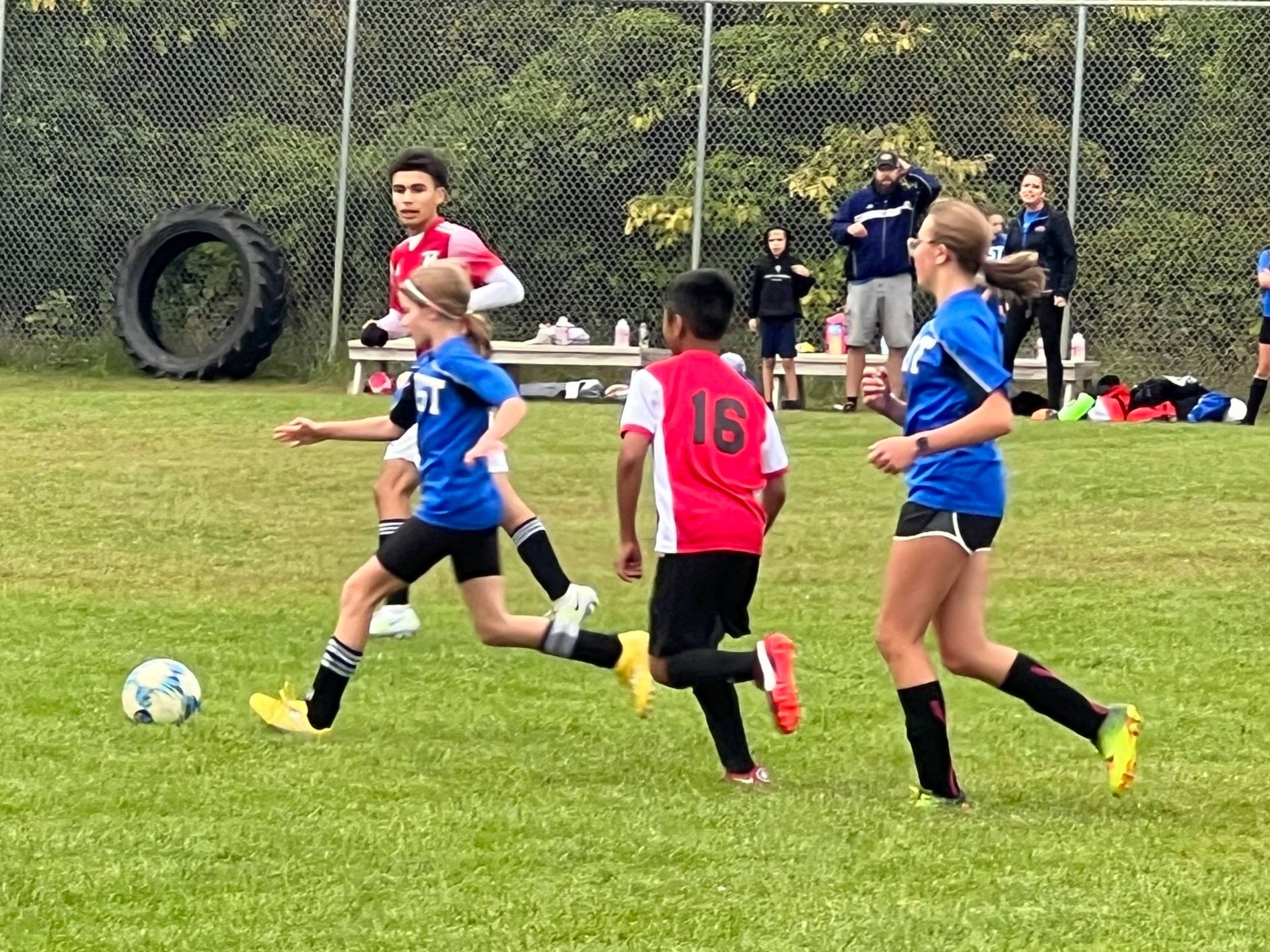 First Lutheran students playing in a soccer game