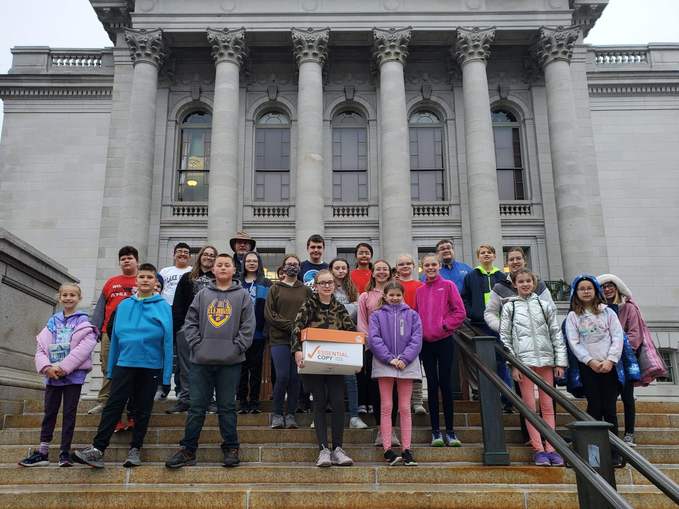 Students on the steps of the Wisconsin State Capitol